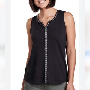 Kuhl Womens Tank Top Black Sleeveless Embroidered Trim Size Small